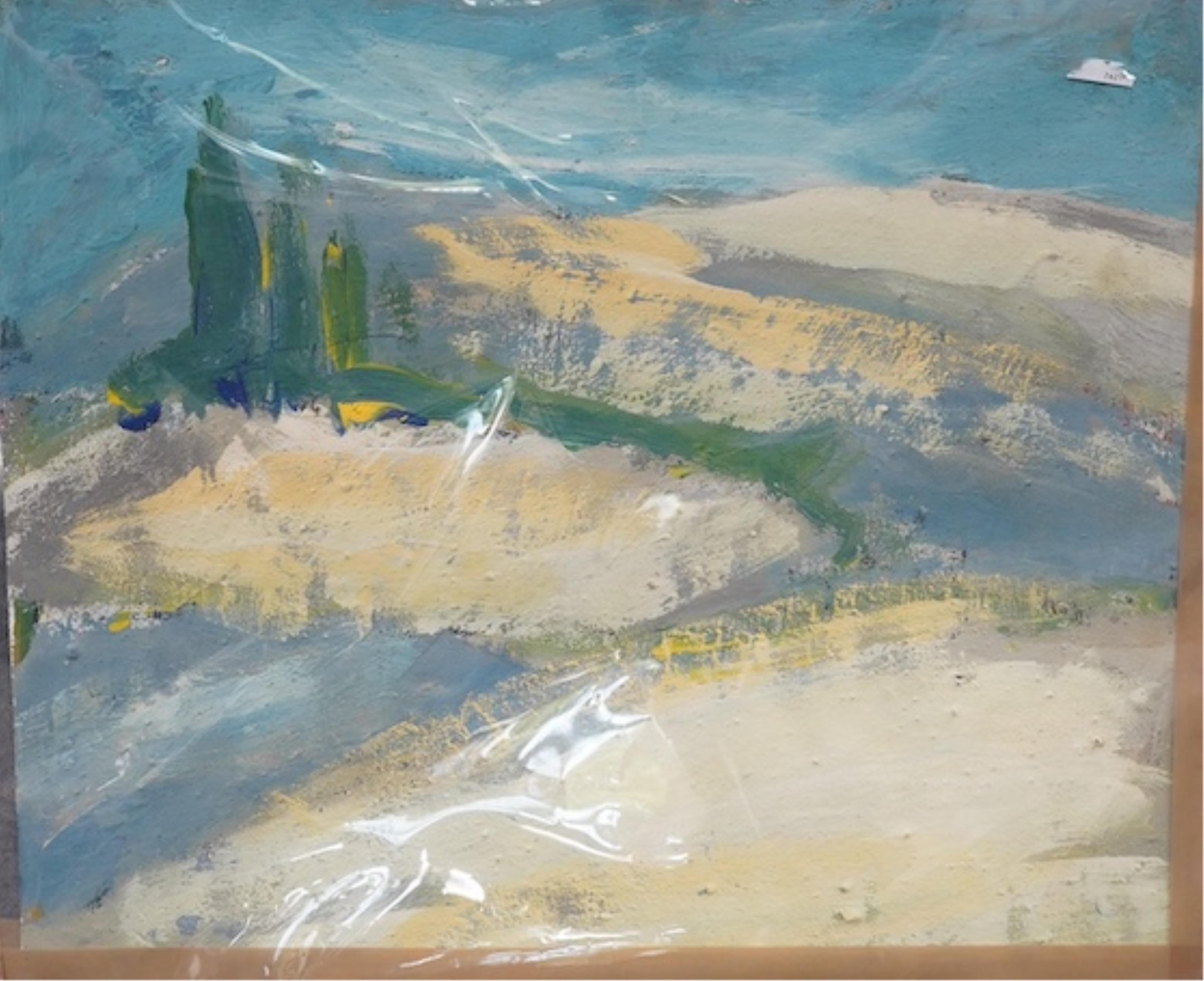 In the style of Armando (1929-2018), oil on card, Mediterranean Landscape, inscribed and numbered 7/58 verso, unframed, 49 x 57cm. Condition - good